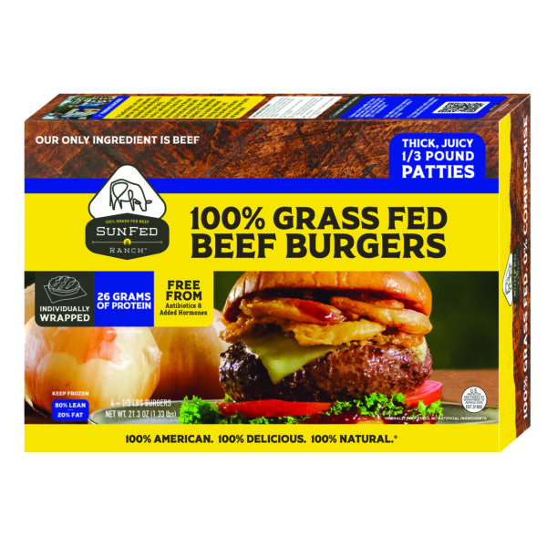 SunFed Ranch Frozen Natural Grass Fed Ground Beef Burgers 80/20