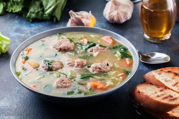 Italian Wedding Soup with SunFed Ranch Meatballs