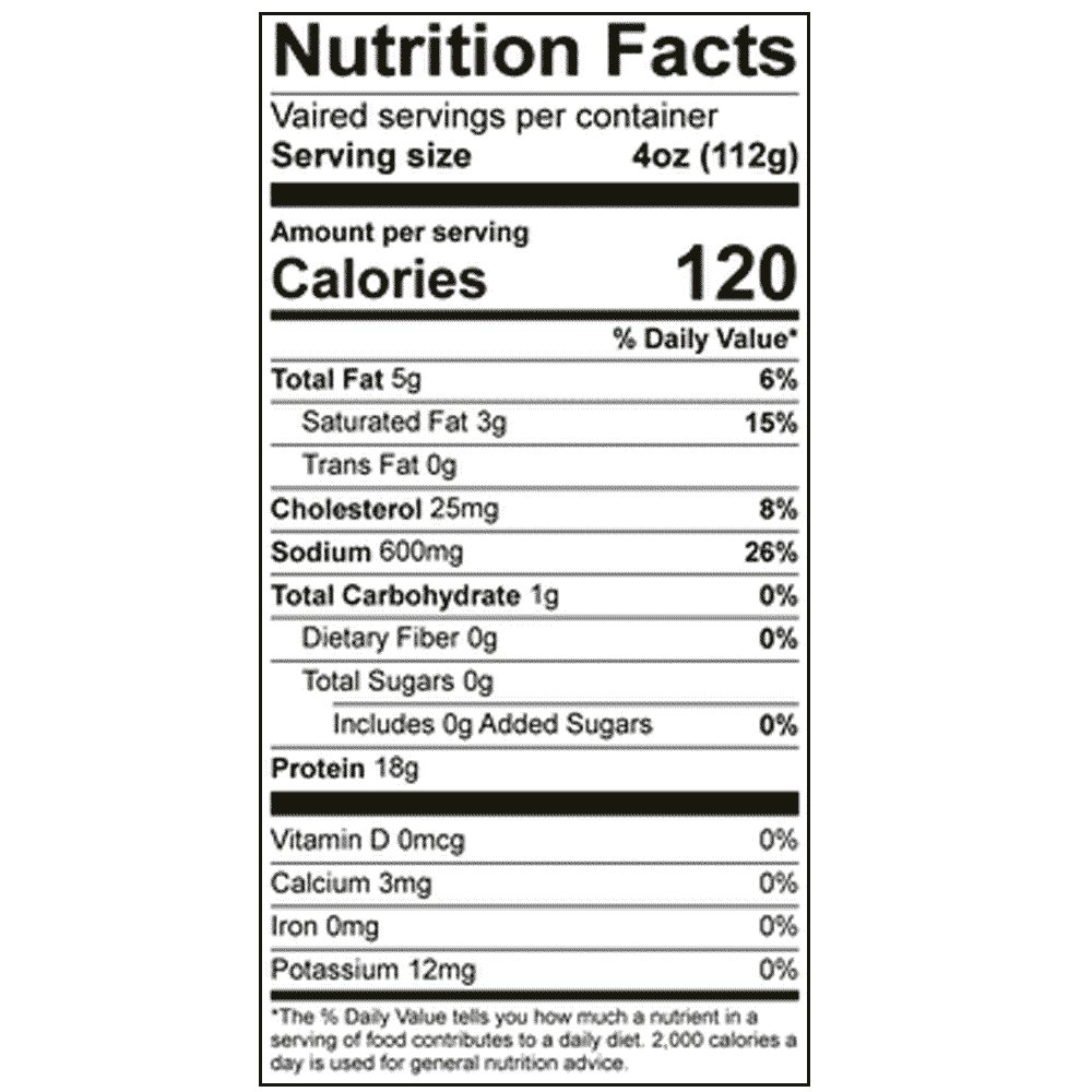 Uncured Corned Beef Brisket - Nutrition Label