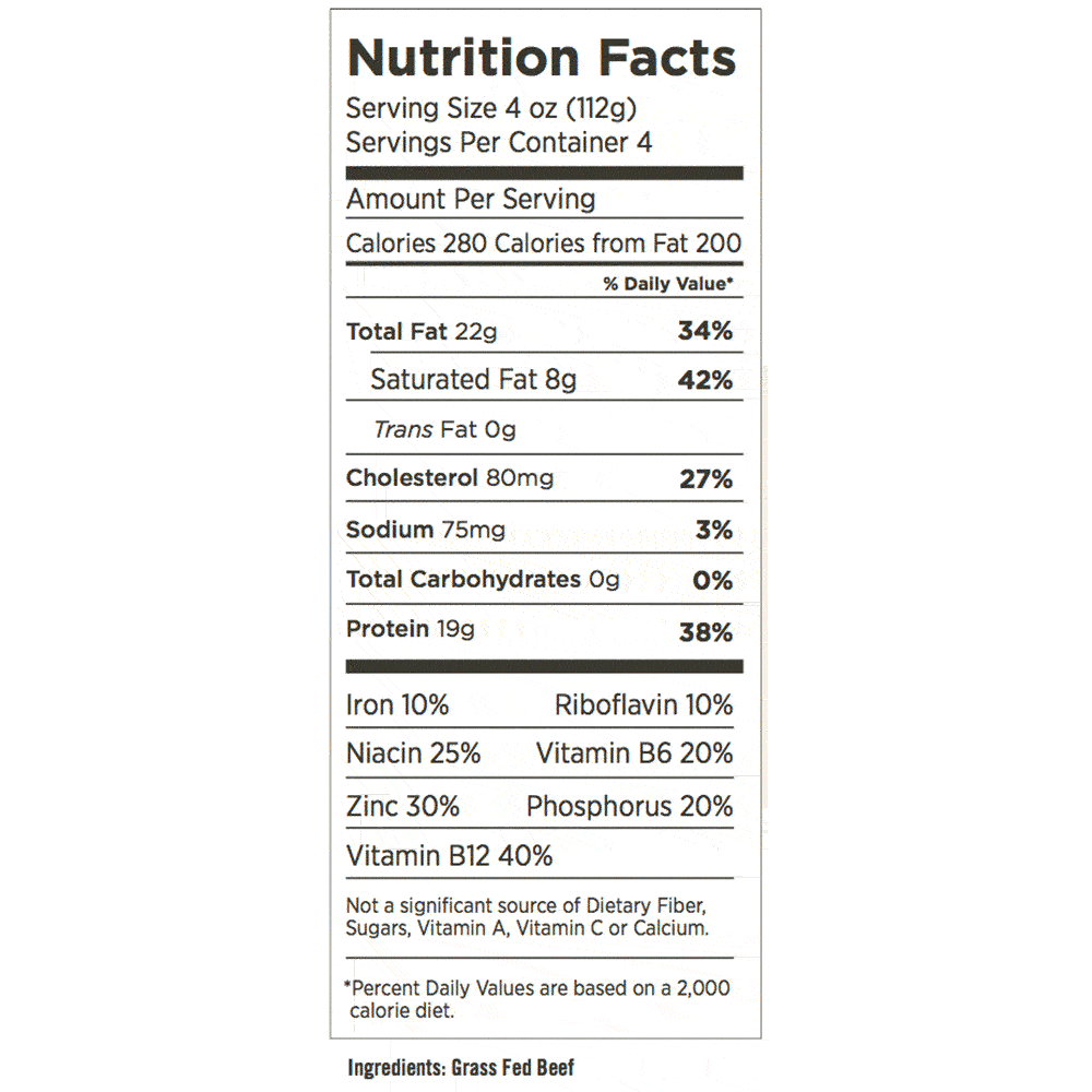 Natural Ground Beef 80/20 - Nutrition Label