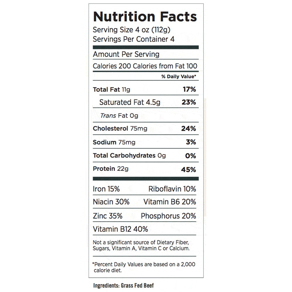 Natural Ground Beef 90/10 - Nutrition Label