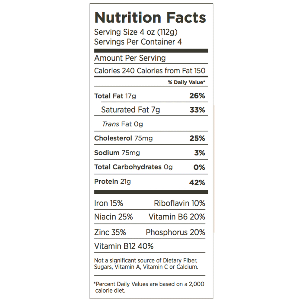 Organic Ground Beef 85/15 - Nutrition Label