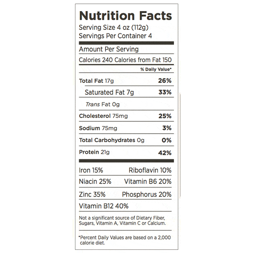 Organic Frozen Ground Beef 85/15 - Nutrition Label