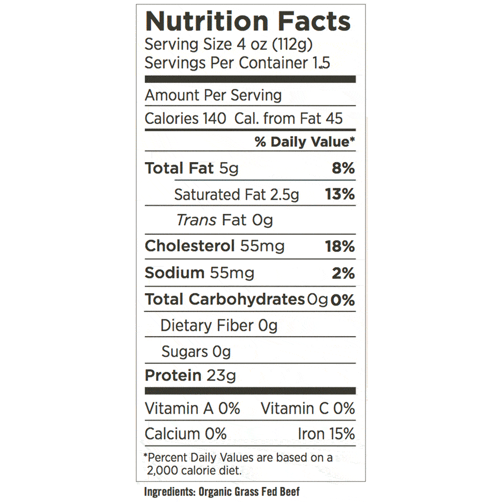 Organic Filet - Nutrition Label