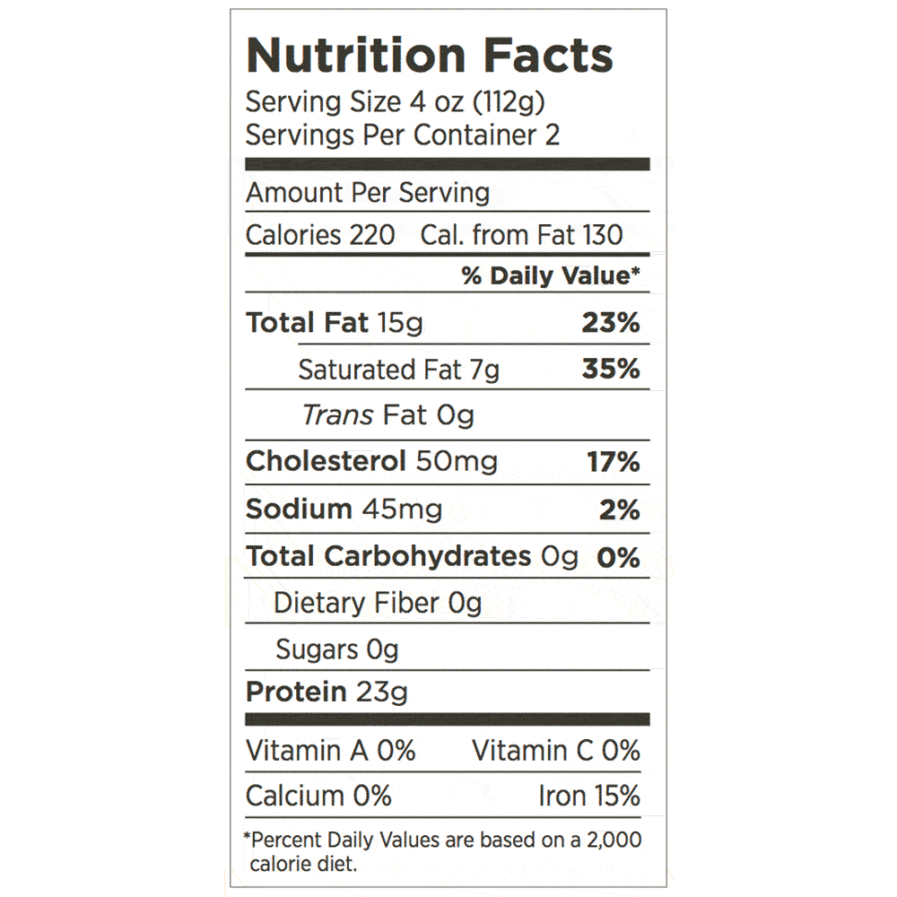Natural NY Striploin Steak - Nutrition Label