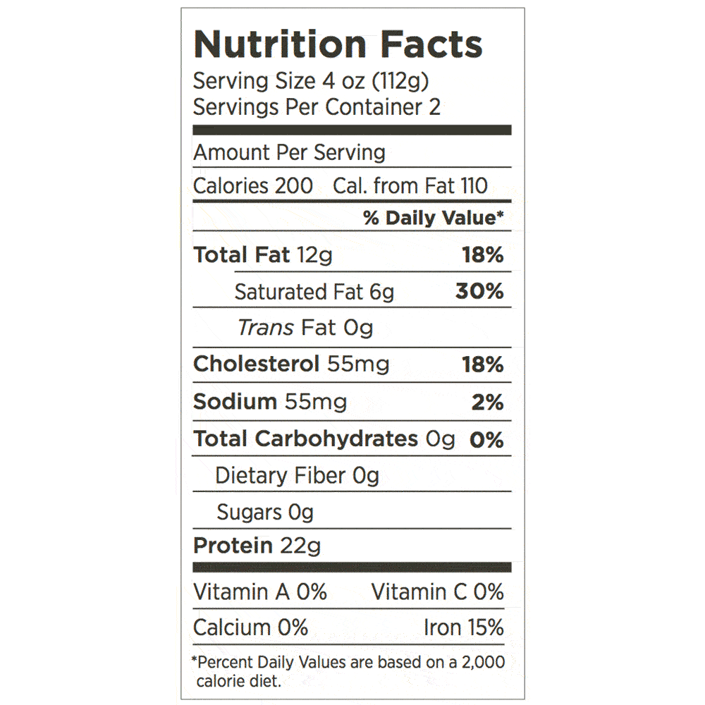 Natural Ribeye Steak - Nutrition Label