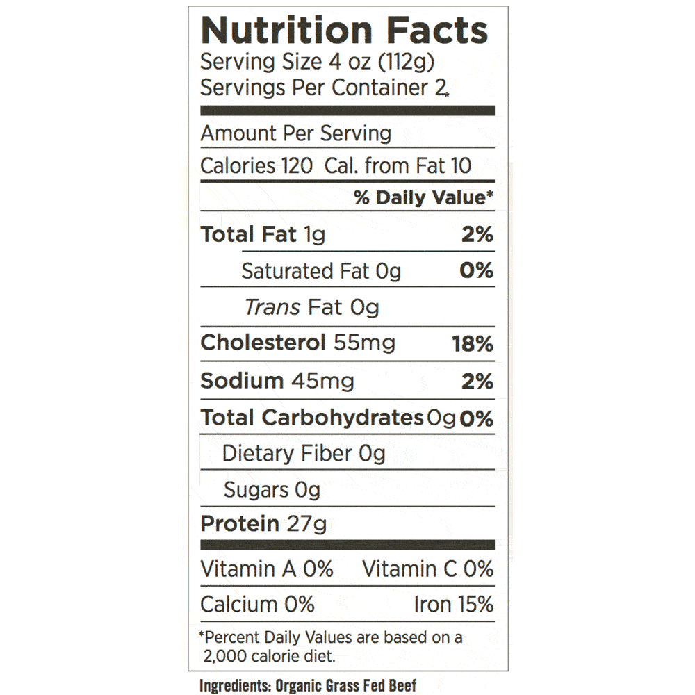 Natural Sirloin Steak - Nutrition Label