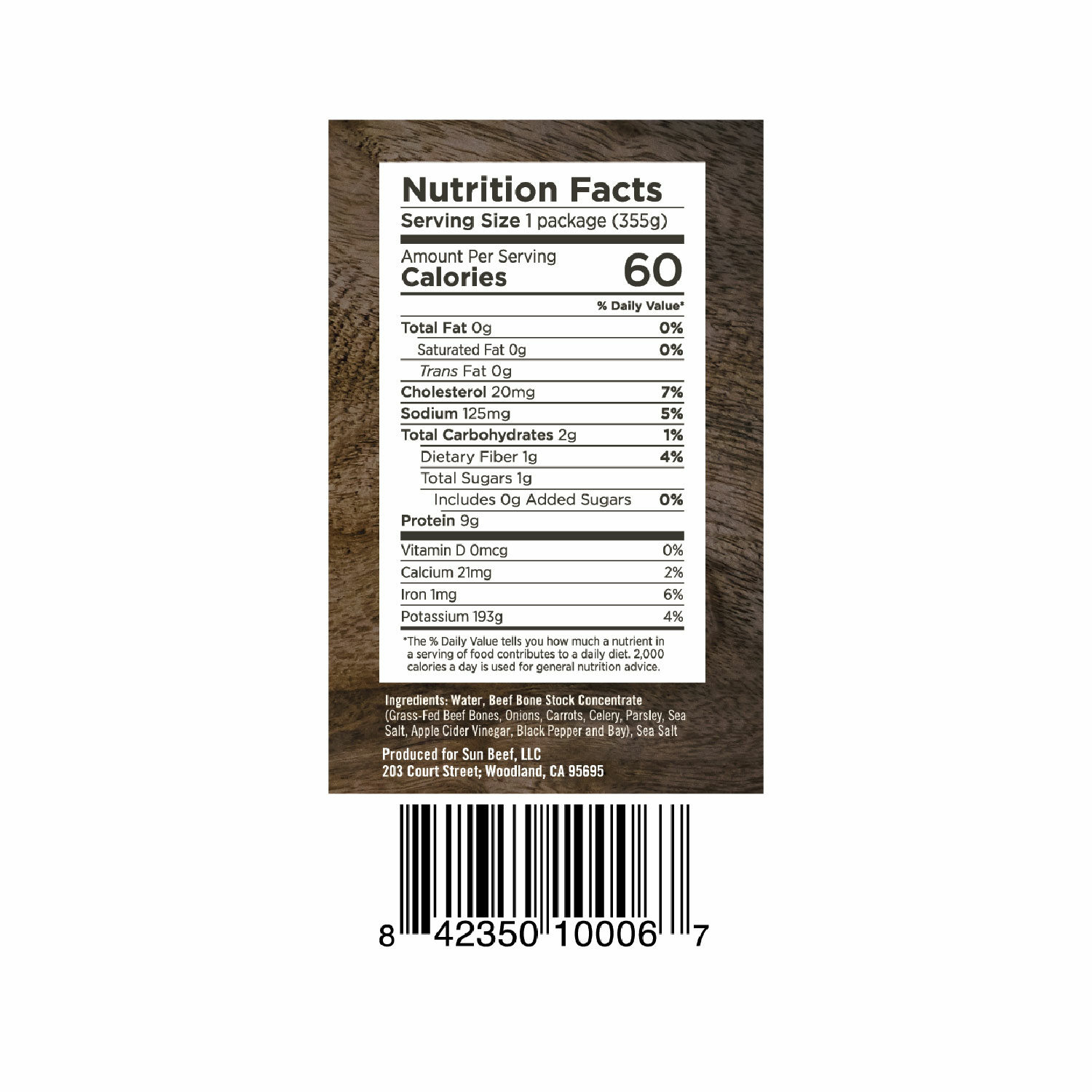 Beef Bone Broth - Nutrition Label