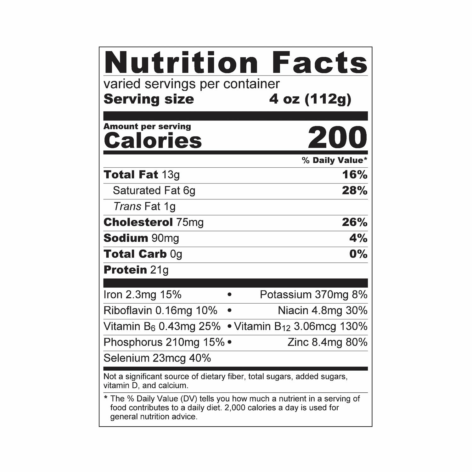 Beef Chuck Roast - Nutrition Label